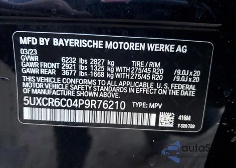 2023 BMW X5 xDrive40I z USA, uszkodzony, nr VIN 5UXCR6C04P9R76210